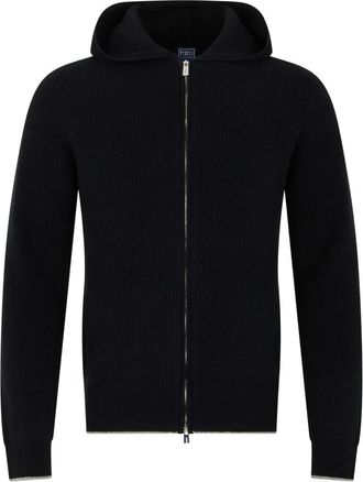 Fedeli Pure Cashmere Hooded Cardigan - Heren - Vesten - Zwart - M - Kasjmier - Truien & Vesten