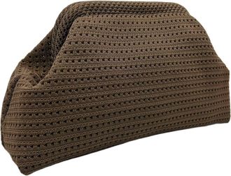 Generic Solid Color Women Beach Clutch Bag Large Capacity Hollow Banquet Bag Soft Elastic Dumpling Purse Summer Handbag(Brown)