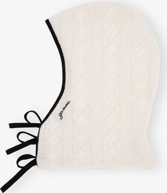 Ganni White Ivory Cashmere Mix Balaclava