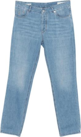 Brunello Cucinelli Geborduurde Jeans - Heren - Regular Fit Jeans - Blauw - 2XL - Katoen - Jeans