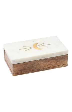 Matr Boomie Indukala Crescent Moon Treasure Box - Wood, Marble, Brass in White/gold at Nordstrom