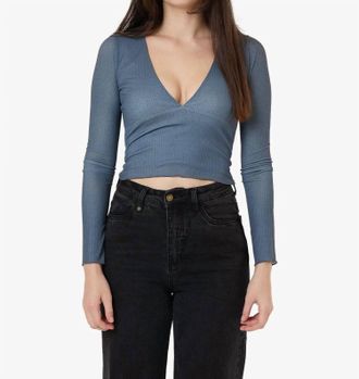 Thrills Vertigo Plaid Long Sleeve Top In Charcoal Blue