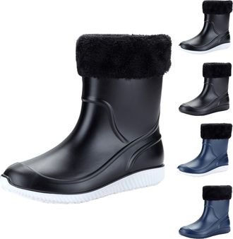 Generic Waterproof Garden Rain Boots for Men Lightweight Mid Calf Deck Fishing Outdoor Slip Resistant Shoes Winter Warm Short Detachable Rain Shoes White