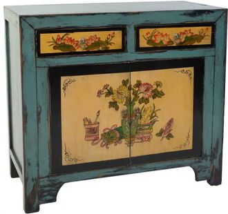 Wanderlust Deco Aparador de madera artesanal pintado a mano azul 90x40x87h cm