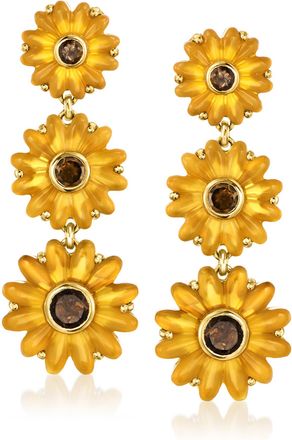 Ross-Simons Yellow Chalcedony and Smoky Quartz Sunflower Drop Earrings in 18kt Gold Over Sterling