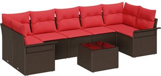 vidaXL Conjunto De Sof&aacute; De Jard&iacute;n 8 Uds. Beige Y Rojo Rat&aacute;n Sint&eacute;tico Vidaxl