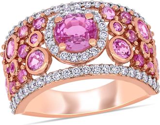 Mimi & Max Pink Sapphire 1/2ct TW Diamond Halo Cuff Ring 14k Rose Gold