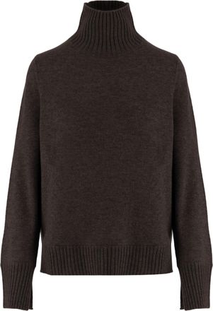 Allude Dark Brown Ribbed Turtleneck Cashmere Sweater