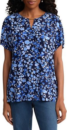 Jones New York Floral Print Top in Pacific Navy Multi at Nordstrom, Size X-Large