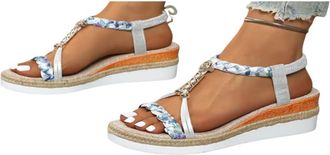 Generic Bohemian Beach Sandals for Women 2026,Platform Sandals Women Summer Dressy,Rhinestone Beaded Elastic Ankle Strap Flip Flops Open Toe Summer Beach Flat