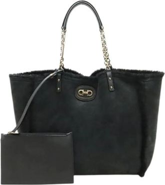 Ferragamo Pre-owned Leather 2way Tote Bag - Dames - Vintage Shopper - Zwart - ONE Size - Leer - Vintage