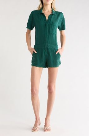Young Fabulous & Broke Felix Raw Edge Linen Blend Romper in Rainforest Pigment at Nordstrom Rack, Size X-Small