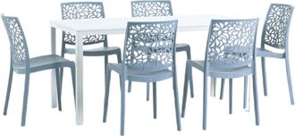 Siediti Fuori e Dentro Conjunto de jardín mesa rectangular blanca + 6 sillas azul cemento