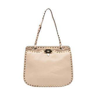 Valentino Pre-owned Studded Leather Shoulder Bag - Dames - Pre-owned - Beige - Maat: ONE Size Leer