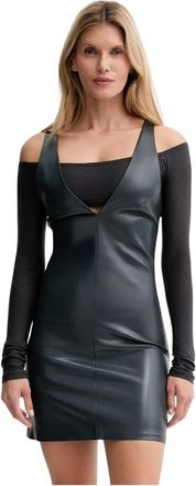 Nanushka Jurk met V-hals - Dames - Korte kleedjes - Grijs - S - Leer - Kleedjes