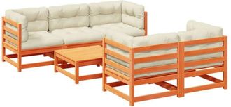 vidaXL Set De Sof&aacute;s Jard&iacute;n 6 Pzas Con Cojines Madera Pino Marr&oacute;n Cera Vidaxl