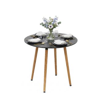 Relaxdays Mesa Comedor Relaxdays Redonda, H X &Oslash; 75x80 Cm, Mdf Y Bamb&uacute;, Para 4, Estilo N&oacute;rdico, Negro/natural