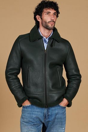 D'Arienzo Montone Shearling verde biker uomo collo camicia con fibbia DArienzo, Seleziona Taglia 52, Colore Verde