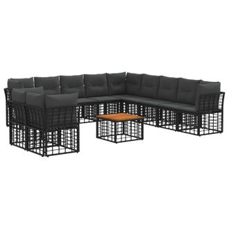 vidaXL Conjunto De Sof&aacute;s De Exterior 12 Pcs Negro Y Gris Oscuro Vidaxl