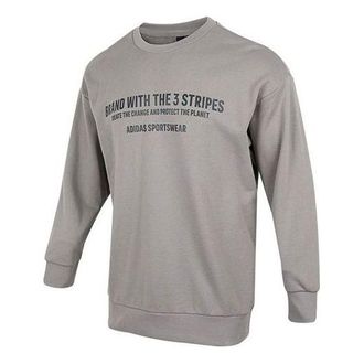adidas Mens adidas Alphabet Printing Pattern Round Neck Pullover Long Sleeves Light Grey HZ7020