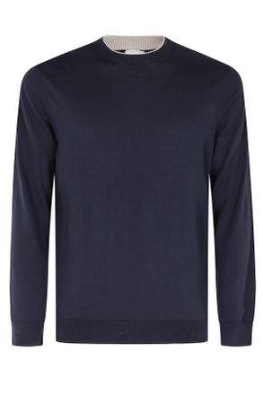 Eleventy Blue Crewneck Long-Sleeve Cotton Sweater