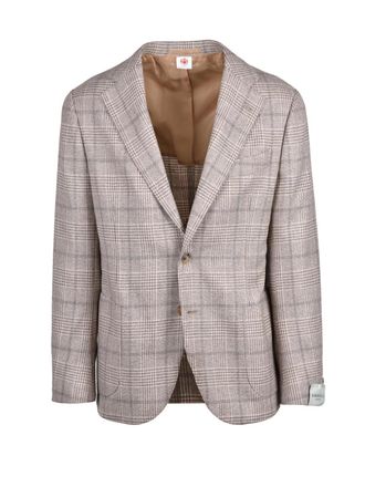 LUIGI BORRELLI NAPOLI Rounded Wool Cashmere Jacket with Notch Lapels and Checkered Pattern