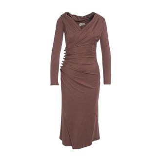 Elisabetta Franchi Asymmetrische Midi Jurk met Plooiing - Dames - Feestkleedjes - Bruin - M - Kleedjes