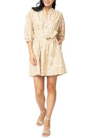 Gibsonlook Ambition Belted Cotton Shirtdress in Caf Au Lait Botanical Floral at Nordstrom Rack, Size Xx-Small