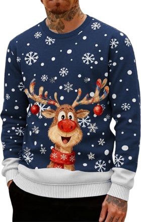 Generic Mens Christmas Printed Crewneck Sweatshirt Funny Holiday Long Sleeve Jumper Casual Festive Pullover Winter Tops Xmas Graphic Tee Novelty Reindeer Swea