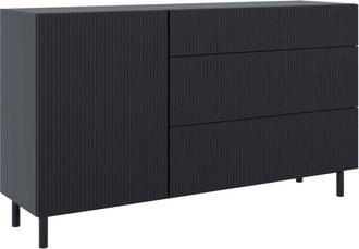 Selsey Selsey Veldio New - Aparador De 1 Puerta Con Frente Acanalado Y 3 Cajones, Negro, 140 Cm