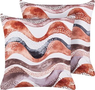 Beliani Conjunto De 2 Cojines De Jard&iacute;n Almohada De Exterior 45 X 45 Cm Poli&eacute;ster Motivo Abstracto Marr&oacute;n Seborga