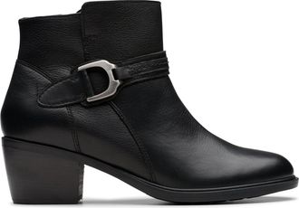 Clarks Womens Neva Buckle Combat Boot, Black Leather, 5.5 UK