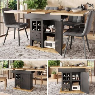 Matteo Space-Saving Extendable Dining Table - 4-6 Seater with Storage in Grey