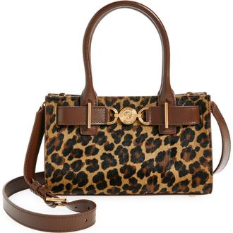 Versace Small Medusa 95 Leopard Print Genuine Calf Hair Tote in Brown Moka-Versace Gold at Nordstrom