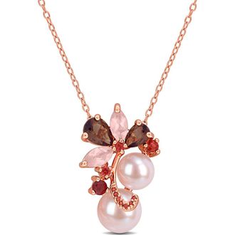 Delmar 7-9mm Cultured Freshwater Pearl & Pink Gemstone Pendant Necklace at Nordstrom Rack