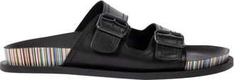 Paul Smith Zwarte leren instap sandalen met dubbele gesp - Heren - Sandalen - Zwart - 45 EU - Leer - Schoenen