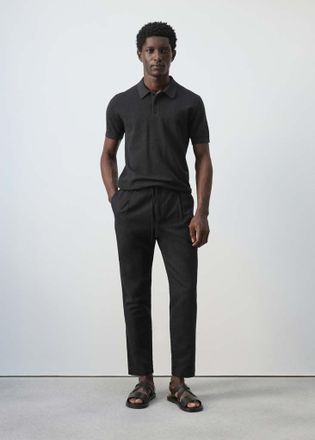 Mango Pantaloni slim-fit cropped cotone lino nero - Uomo - 44 - MANGO MAN