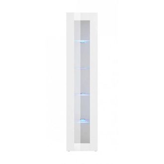 Dmora Dmora - Vetrina Aristotele, Credenza con ripiani in vetro, Mobile da soggiorno multiuso con luce LED, 100% Made in Italy, cm 40x30h180, Bianco lucido