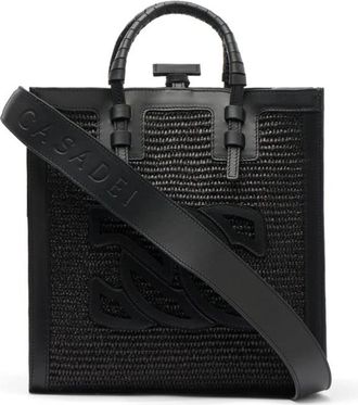 Casadei Zwarte Raffia Tote Bag met Leren Details - Dames - Shoppers - Zwart - ONE Size - Leer - Tassen