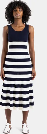 Junya Watanabe Womens Midi Striped Knit Dress Navy Blue