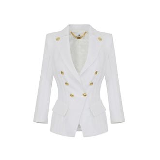 Elisabetta Franchi Blazers, female, Beige, Size: M Double-layer Stretch Crepe Jacket
