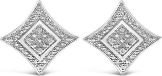House of Brilliance Silver Diamond Accent 4-Stone Four Pointed Star Shaped Halo-Style Stud Earrings in White at Nordstrom