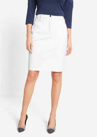 Bonprix Jeansrock BONPRIX Jeansrock, Stretch, Damen, Gr. 50, weiss (wei&szlig;), Denim/Jeans, Obermaterial: 97% Baumwolle, 3% Elasthan, unifarben, k&ouml;rpernah kniefre