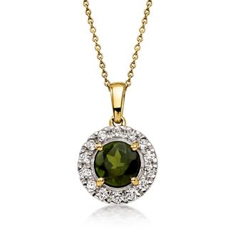 Ross-Simons Green Tourmaline Pendant Necklace With. Lab-Grown Diamonds in 10kt Yellow Gold