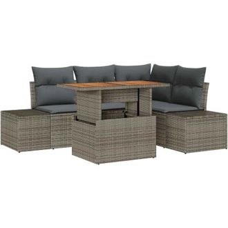 vidaXL Garden Sofa Set with Storage 5 pcs Grey Poly rattan vidaXL