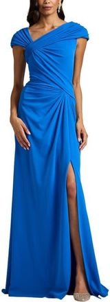 Tadashi Shoji Asymmetric Neck Ruched Gown in Cool Breeze at Nordstrom, Size X-Large