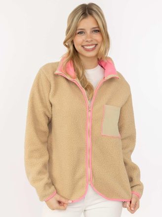 Zwillingsherz Kapuzensweatjacke ZWILLINGSHERZ Classic, Damen, Gr. XL, beige, Fleece, Obermaterial: 100% Polyester, Sweatjacken Kapuzensweatjacke, kuscheliges Teddy-
