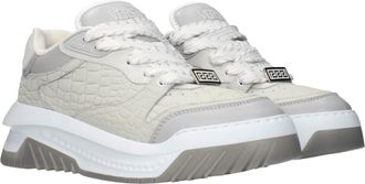 Versace Mens Gray Leather Low Top Sneakers