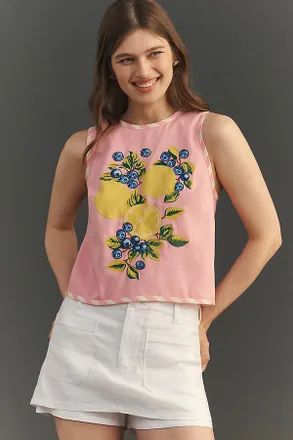 Maeve Fruit Embroidered Halter Top