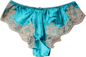 Dolce & Gabbana Womens Blue Silk Satin Floral Lace Panty Brief Underwear Elastane Cotton Clothing